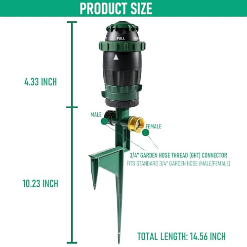 Hourleey 2 Pack Gear Drive Sprinkler for Yard, Heavy Duty 5-Pattern 360 Degree Rotary Water Sprinkler with Spike Base, Durable Lawn Sprinkler with 3/4 Inch Adapters for Large Area Garden - size: 2 Pack