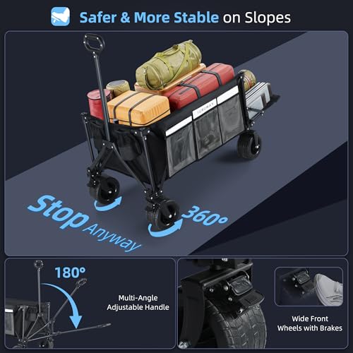 50" Extra Long Folding Wagon Cart, Heavy Duty Wagon with 400 lbs Capacity
