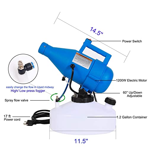 Electric ULV Portable Fogger Sprayer Machine 4.5L (1.2 Gallon) Cold Fogger Machine Spraying Distance 30ft for Home, Hotel, Church, School, Yard