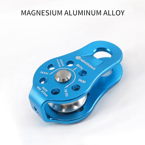 NewDoar Fixed Plate Micro Pulley,28KN CE Certified General Purpose Small Aluminum Rope Pulleys for Climbing/Aloft Work/Rappelling/Rescue Etc - color: One Unit (28KN Pulley Blue)
