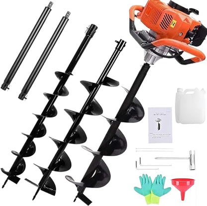 85cc Auger Post Hole Digger Gas Powered Earth Digger 2-Stroke Petrol - size: 85cc+3 auger(4"8"12")+2 Ext(24"24")