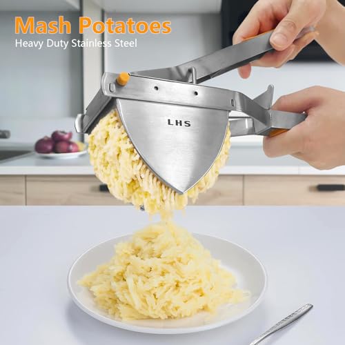 LHS Stainless Steel Potato Ricer and Masher, Heavy Duty Commercial Food Masher, Ergonomic Comfort Grip, Extra Large Capacity, Dishwasher Safe (Orange) - color: Orange