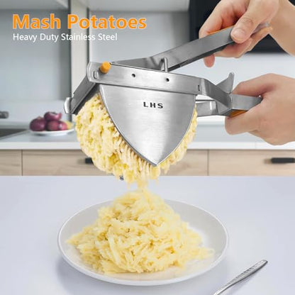 LHS Stainless Steel Potato Ricer and Masher, Heavy Duty Commercial Food Masher, Ergonomic Comfort Grip, Extra Large Capacity, Dishwasher Safe (Orange) - color: Orange