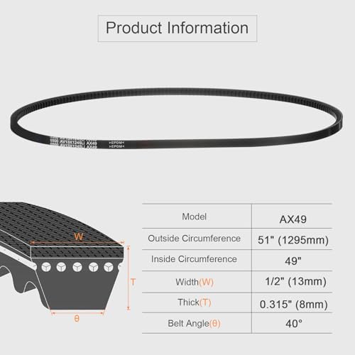 uxcell AX49 EPDM V-Belt, Raw Edge Cogged Industrial Rubber V Belt 1/2" Width x 49" Inside Circumference - size: AX49