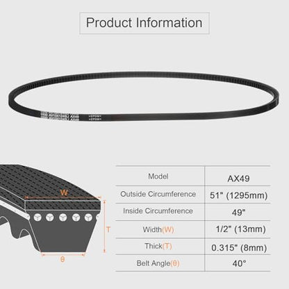 uxcell AX49 EPDM V-Belt, Raw Edge Cogged Industrial Rubber V Belt 1/2" Width x 49" Inside Circumference - size: AX49
