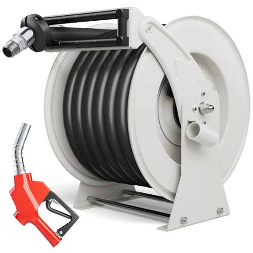 Diesel Fuel Hose Reel 1" x 50', Retractable with Nozzle - color: Silver, size: 1 inch 50FT