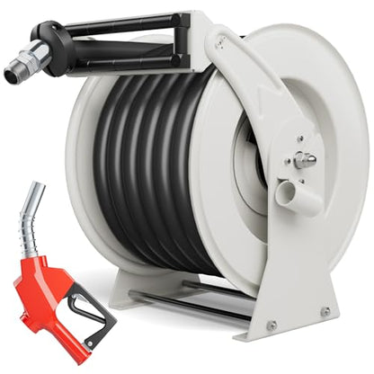 Diesel Fuel Hose Reel 1" x 50', Retractable with Nozzle - color: Silver, size: 1 inch 50FT