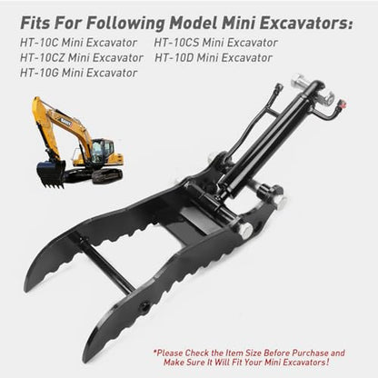 Hydraulic Thumb Claw for 1-3Ton Mini Excavators New Models, Universal Attachment for HT-10 Series, Ideal for Lifting, Scrap & Landscaping