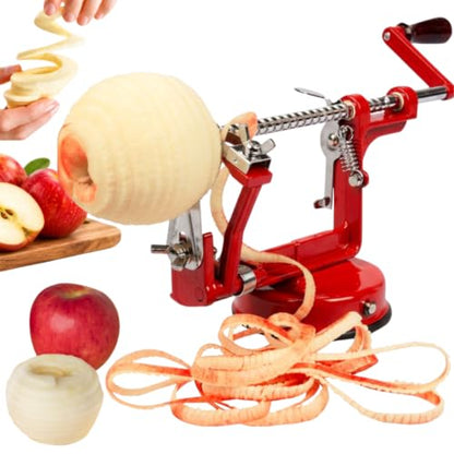 Apple Peeler and Corer, Durable Heavy Duty Chrome Cast Iron, Suction Base - color: Red