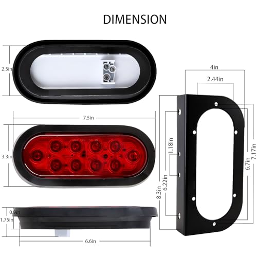 Partswcgg 6" Inch Oval Led Trailer Hitch Cargo Carrier Tail Lights Kit