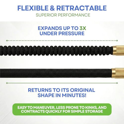 J&B XpandaHose 100ft Expandable Garden Hose, Lightweight, Brass Connectors - color: Black, size: 100ft