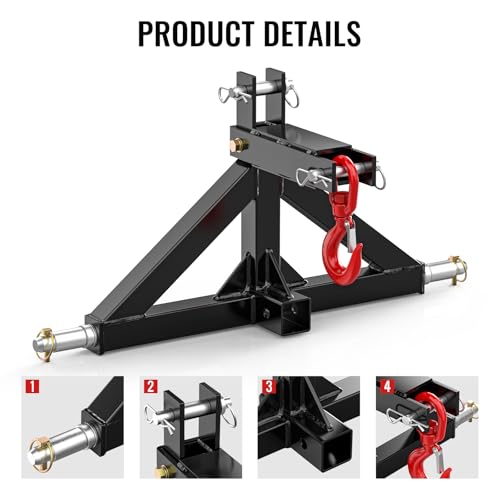 3 Point Trailer Hitch 2” Receiver Quick Hitch Compatible with Cat 1 Tractor - color: Black