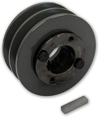 Double Groove 3.45" Cast Iron Electric Motor " H " Pulley/Sheave, Bushing Included, for 3/8" and 1/2" Top Width 3L/A/AK/4L/4LK Section V Belt, 2 Groove (1-3/8" Shaft / 1.375 Bore, 2AK34H) - size: 1-3/8" Shaft / 1.375 Bore