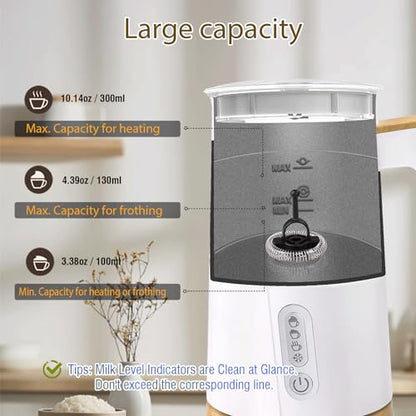 Electric Milk Frother and Steamer, 4-in-1 Milk Steamer with Wood Elements Design, Automatic Hot & Cold Foam Maker for Latte, Cappuccinos, Macchiato, Milk Warmer, Black (white) - color: White