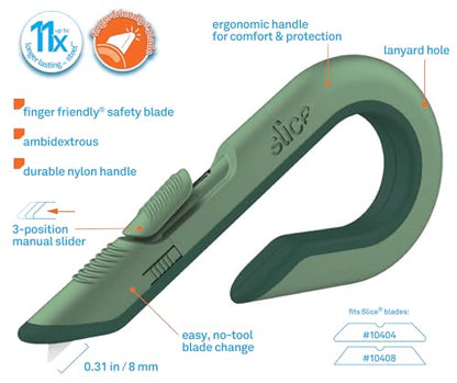 Slice Box Cutter, Heavy Duty Utility Knife, Safe Ceramic Blade Lasting 11x Longer than Metal, Sage, 2 Pack - color: Sage, size: 2 Pack