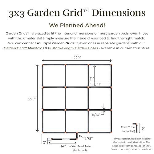 Garden Grid 3x3 | Raised Bed Watering System | Pre-Assembled, Full-Coverage - size: 3x3, style: Standard