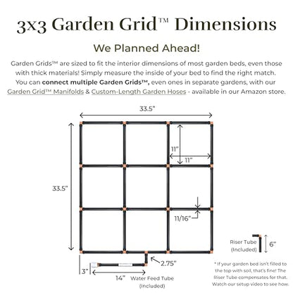 Garden Grid 3x3 | Raised Bed Watering System | Pre-Assembled, Full-Coverage - size: 3x3, style: Standard