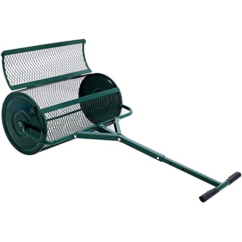 Peat Moss Spreader 24", Compost Spreader Roller, Heavy-Duty Metal Mesh, T-Handle for Lawn, Garden, Manure, Topsoil, 24" W x 27.5" L, Green