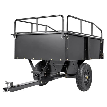 ATV Garden Utility Dump Trailer, 750 LBS Yard Steel Cart with 15 Cubic Feet Capacity, Removable Side Panels Tow Behind Trailer for Riding Lawn Mower Tractor