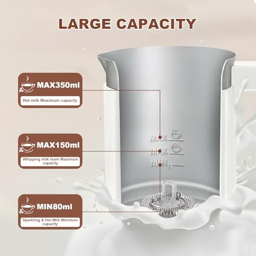 4 in 1 Electric Milk Frother Automatic Hot & Cold Foam Maker Auto Shut-Off Durable Stainless Steel Milk Frother Silent Working Easy to Clean for Cappuccino, Hot Chocolate (White) - color: White