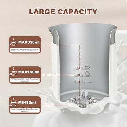 4 in 1 Electric Milk Frother Automatic Hot & Cold Foam Maker Auto Shut-Off Durable Stainless Steel Milk Frother Silent Working Easy to Clean for Cappuccino, Hot Chocolate (White) - color: White