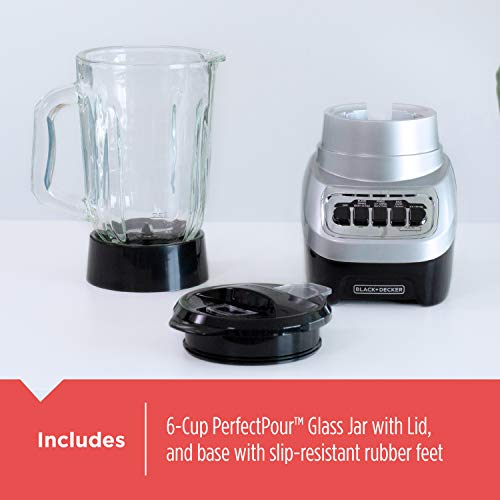 BLACK+DECKER PowerCrush Multi-Function Blender with 6-Cup Glass Jar, 4 Speed Settings, Silver - style: Countertop Blenders