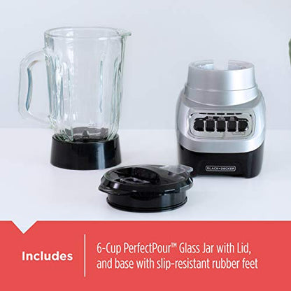 BLACK+DECKER PowerCrush Multi-Function Blender with 6-Cup Glass Jar, 4 Speed Settings, Silver - style: Countertop Blenders
