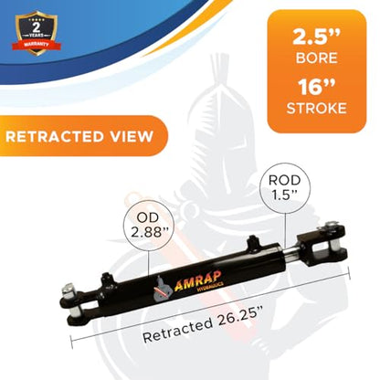 2.5x16 Hydraulic Cylinder - 2.5" Bore 16" Stroke Double Acting Welded Clevis Hydraulic Cylinder 3000 PSI Retracted: 26.25", Extended: 42.25", SAE #6 - size: 2.5x16-SAE