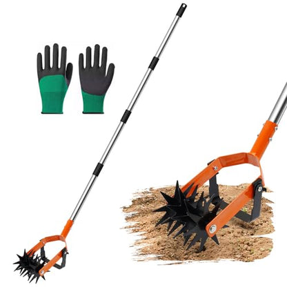 Garden Weasel Rotary Cultivator 72" Hand Tiller, 2-in-1 Adjustable for Soil & Weeds