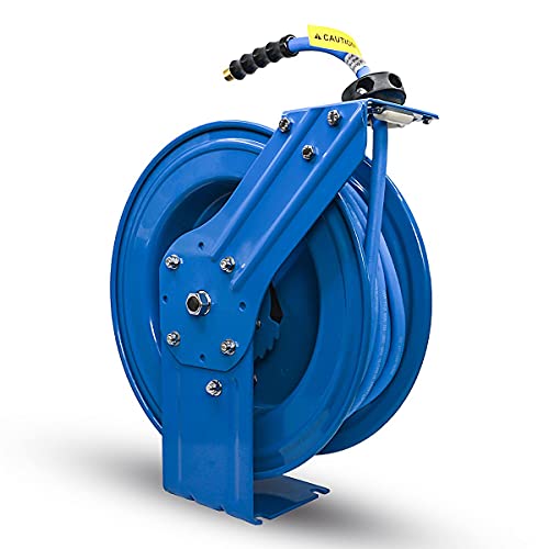 BLUBIRD BBRHD1250 18ga. Retractable Hose Reel with 1/2" X 50' Air Hose, 12 Point Ratcheting Gear, Next-Gen Rubber, Lightest, Strongest, Most Flexible, 300 PSI, -50F to 190F Degrees, Polyester Braided - size: 1/2" x 50' HD