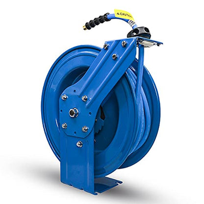 BLUBIRD BBRHD1250 18ga. Retractable Hose Reel with 1/2" X 50' Air Hose, 12 Point Ratcheting Gear, Next-Gen Rubber, Lightest, Strongest, Most Flexible, 300 PSI, -50F to 190F Degrees, Polyester Braided - size: 1/2" x 50' HD