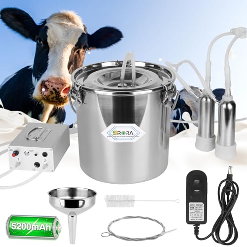 9L Cow Milking Machine, Rechargeable Battery Adjustable Pulse Vacuum Electric Cow Milking Machine,Portable Milking Machine,Individual Pulsation Adjustment, Udder Protection - size: 9L Cow