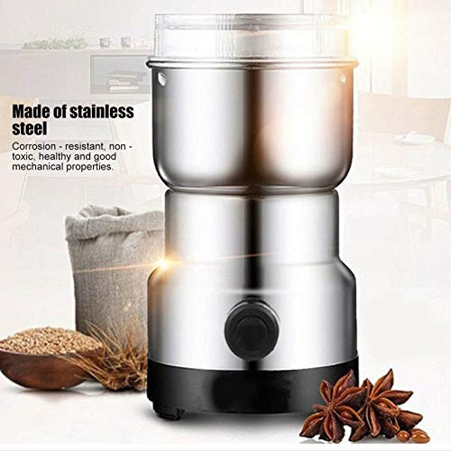 Grain Grinder, Mill Stainless Steel Powder Grinder Machine Coffee Nut Grain Crusher Mill Blender Kitchen Tool For Dry Grains Coffee Rice Corn PepperUs Plug 110V