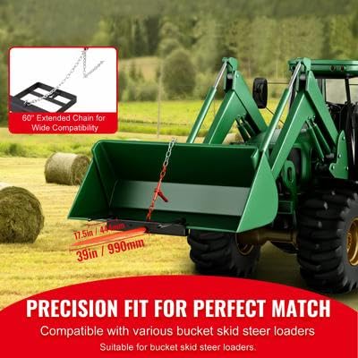 Happybuy 39" Hay Spear, 1600lbs Capacity, Skid Steer Loader Attachment with 2 Stabilizer Spears & 60" Chain, Quick Attach Forks