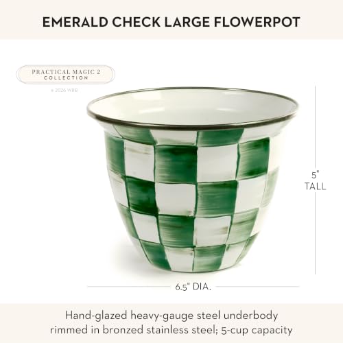 MACKENZIE-CHILDS Enamel Flowerpot, Green-and-White Emerald Check