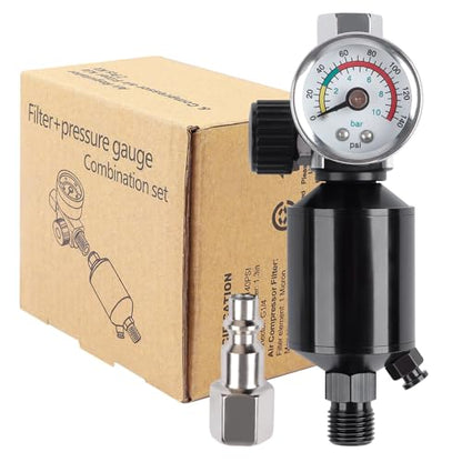 YUZES Spray Gun Air Regulator with Water Separator, 1/4" NPT, 0-140 PSI