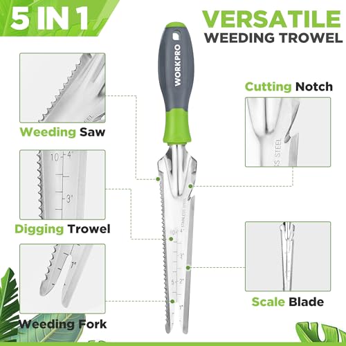 WORKPRO 5-in-1 Hand Weeder Puller, Stainless Steel Garden Trowel