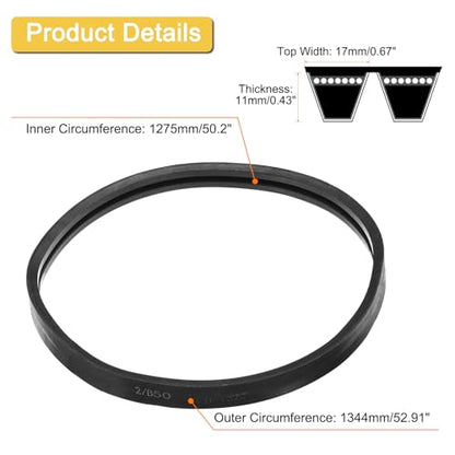 uxcell 1 Pack 2/B50 Classic Wrapped 2 Banded V-Belt, 53" Outside Circumference Wrapped 2 Banded Industrial Rubber V-Belt B Profile V-Belt for Industrial Machinery Equipment, Black - size: 2/B50