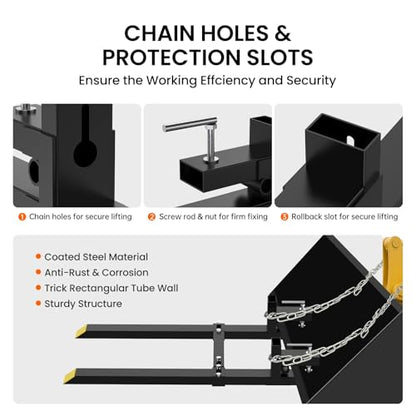60'' Clamp on Pallet Forks, 4000LBS Bucket Fork Attachment Stabilizer - size: 60 inch-4000lbs
