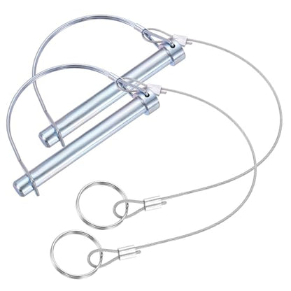 PATIKIL 2 Pcs Trailer Coupler Pins, 15/32" x 1-9/16" (12mm x 100mm) D Shape Shaft Locking Pin with Ear Extended Cord Quick Release Ring Round Arch Wire Retainer for Farm Trailers Hitches - size: 15/32" x 3-15/16"