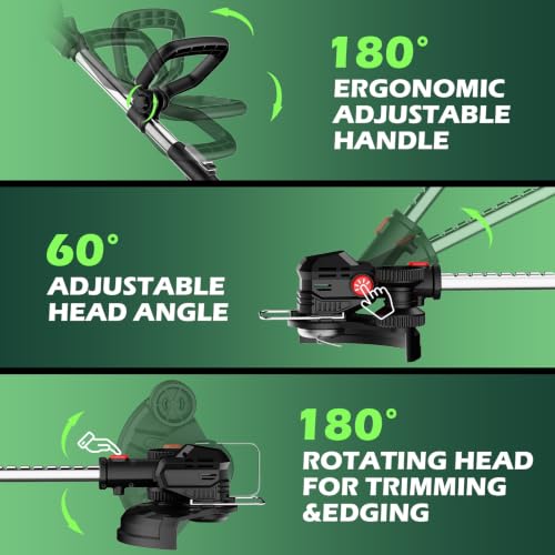 24V 8 Inch Cordless Weed Wacker, 3-in-1 Lawn Edger Grass Trimmer - color: Black-red