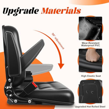 Universal Forklift Seat,Fold Down Tractor Seat with Adjustable Angle Back,Forklift Seat with Retractable Safety Belt,for Tractor,Skid Loader,Excavator,Dozer,Backhoe