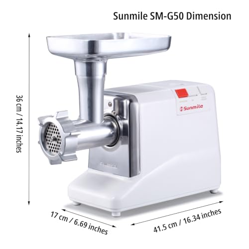 Sunmile SM-G50 ETL Electric Meat Grinder - Max 1.3 HP 1000W Heavy Duty Meat Mincer Sausage Grinder - Metal Gears, Reverse, Circuit Breaker, Stainless Steel Cutting Blade and Plates, 1 Sausage Stuffs