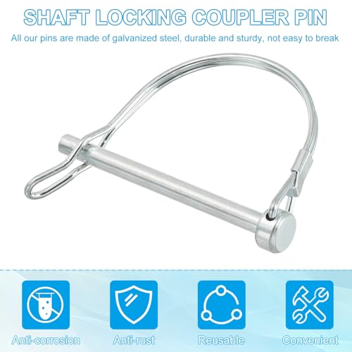 PATIKIL Trailer Coupler Pin 1/4" x2-3/4, 4 Pcs Wire Lock D Shape Safety Shaft Locking Round Pto Pins for Farm Trailers Lawn Hitches Garden Tractor Kayak Boat, Silver (6x70mm) - size: 1/4" x 2-3/4"