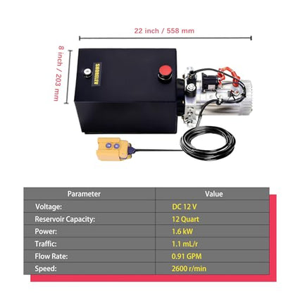 12V DC Single Acting Hydraulic Power Unit, 12L Iron Reservoir, 3000 PSI for Dump Trailers, Tow Trucks, Farm Equipment & Industrial Applications - color: Black, size: 12V DC 13QT Iron