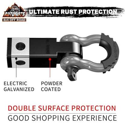 AUTOBOTS Tow Hitch Receiver 2" Shackle Hitch Receiver Gray | 45,000 Lbs Break Strength, with 5/8" Pin, 3/4 D Ring Shackle, Towing Accessories for Truck Jeep Trailer Recovery Off-Road - color: GRAY-BLACK-1