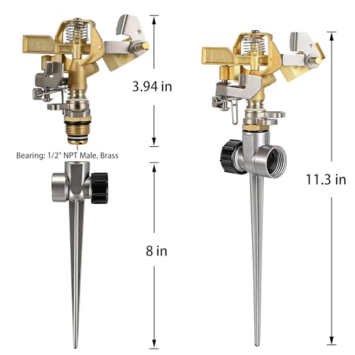 Triumpeek 2 Packs Impact Sprinkler, Brass Head, Aluminum Alloy Stand