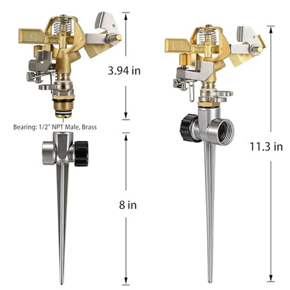 Triumpeek 2 Packs Impact Sprinkler, Brass Head, Aluminum Alloy Stand