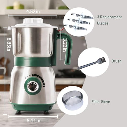Electric Grinder for Kitchen, 500W Spice Grinder for Coffee & Grains - color: Green