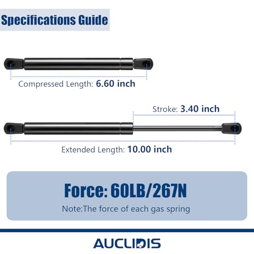 4060 ml-10-60 10 Inch 60Lb/267N Gas Strut Shock Spring Lift Support for Truck Toolbox Pickup Tool Box Lid RV Overhead Cabinet Door Boat Hatch Replacement Parts, C1615051, C1618458, Set of 2 - size: 10in/60lb